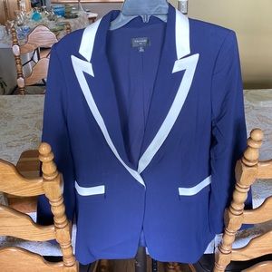 Tahari size 12 blue and white coat with shoulder pads.